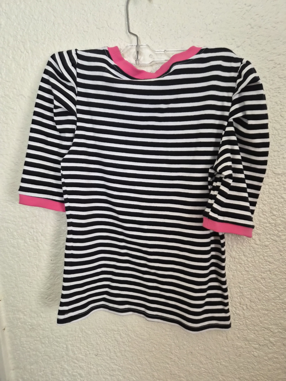 Rebecca Minkoff Black & White Striped Tee with Hot Pink Trim - Picture 6 of 6